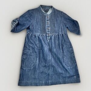 Vtg Tommy Hilfiger Girls Denim Dress Sz 8 Pockets 3/4 Sleeve